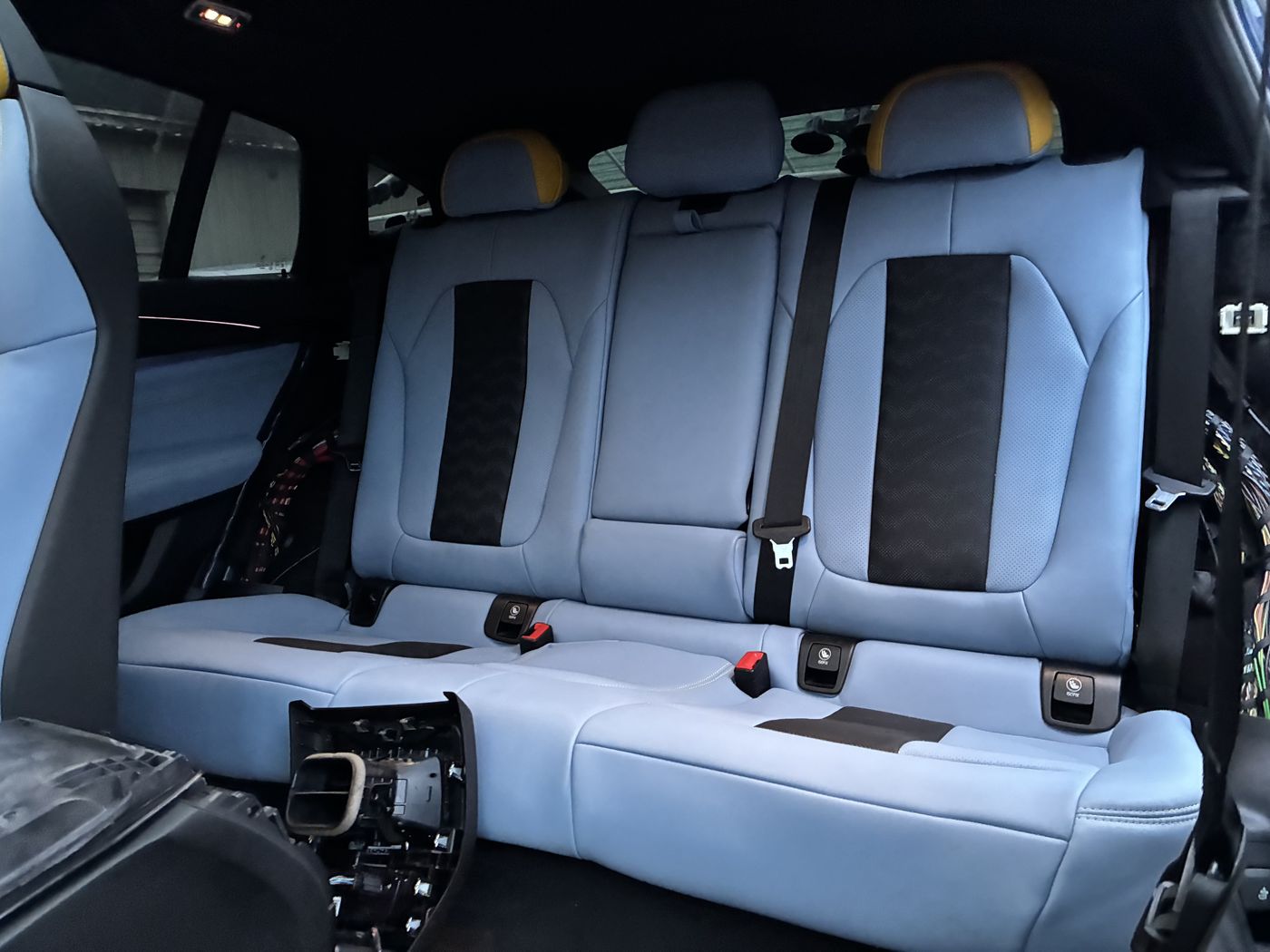 Gray rear seat with black inserts