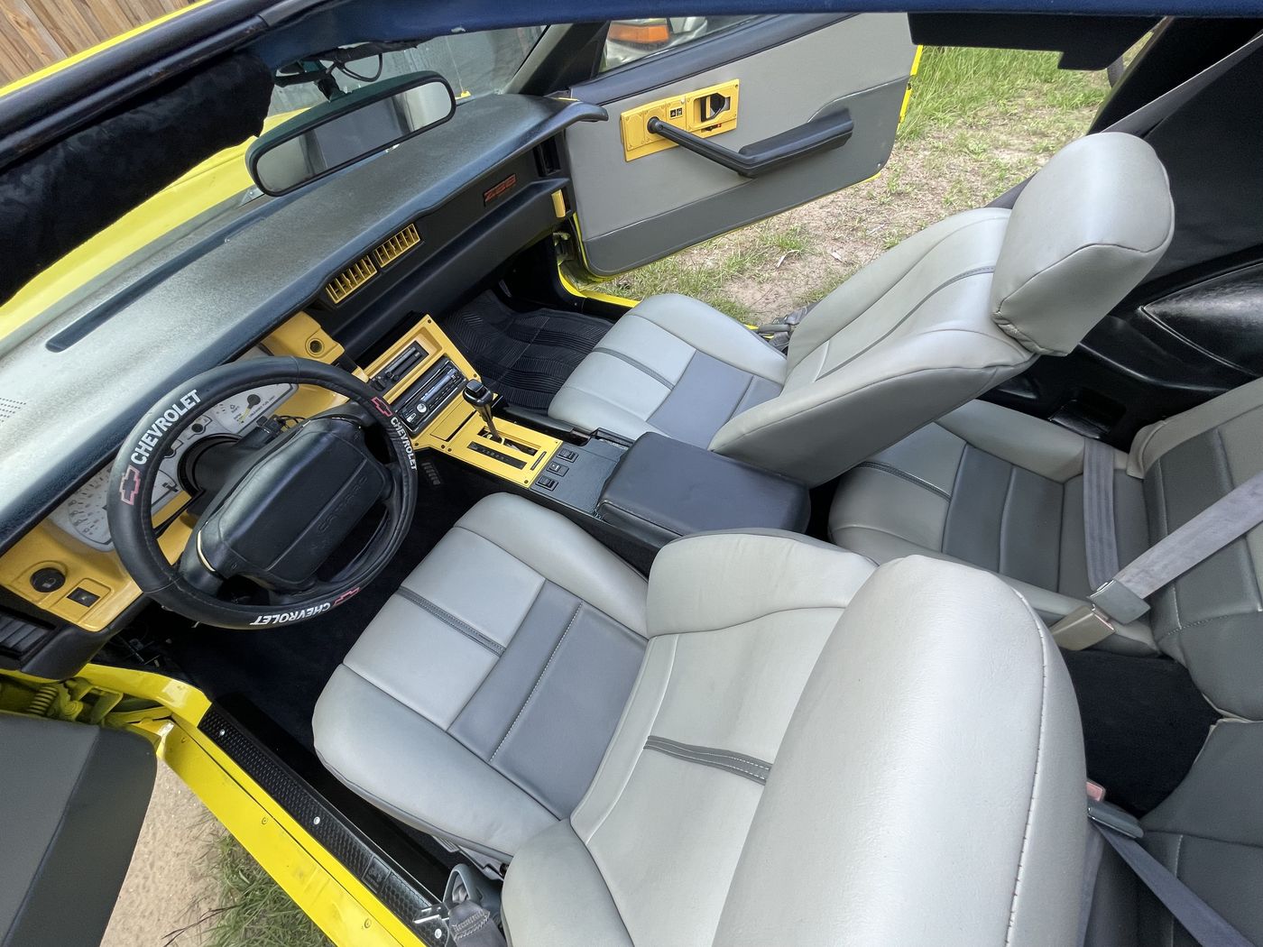 Gray seats with yellow trim
