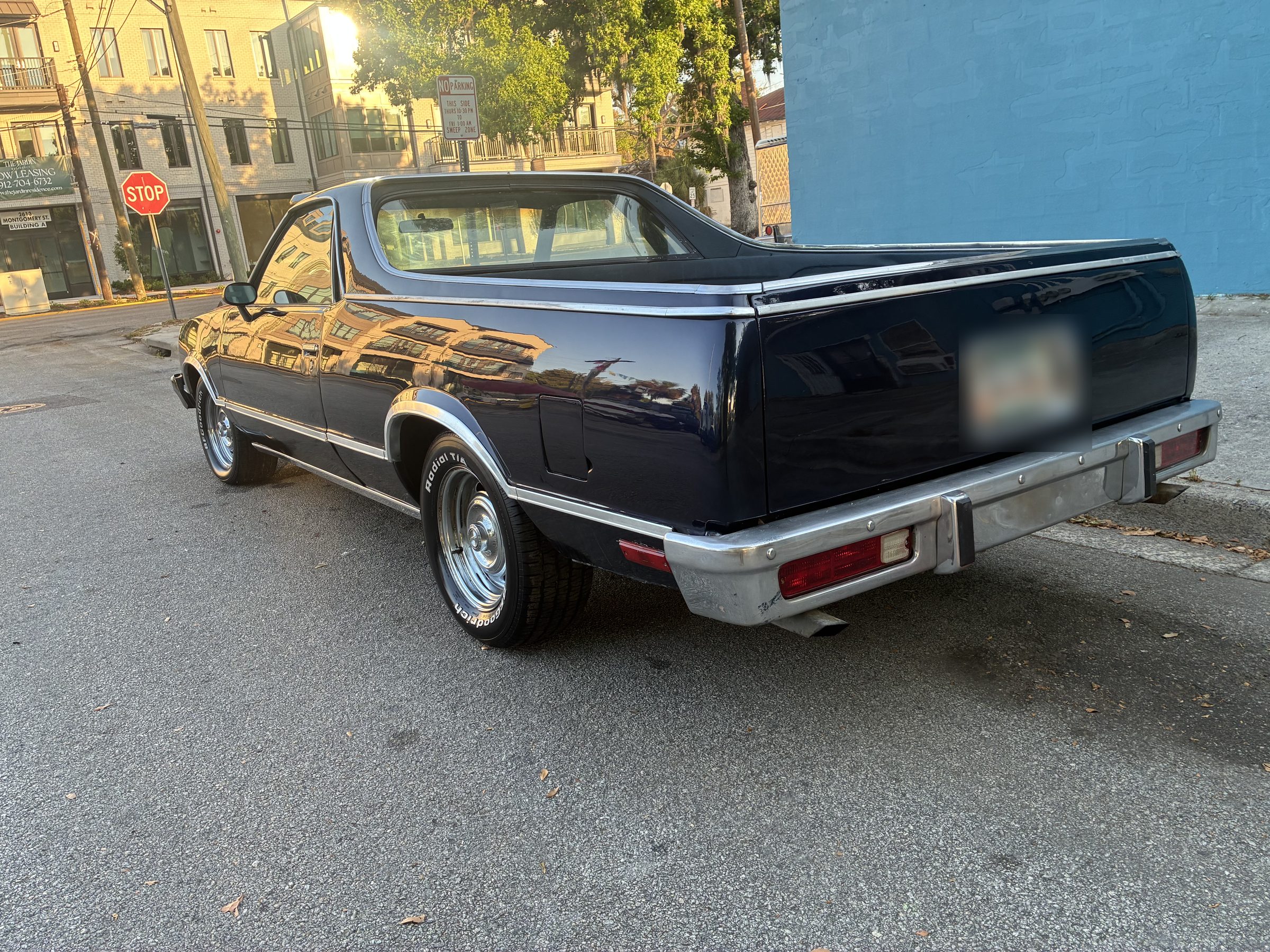 Navy Chevrolet El Camino with polished chrome trim